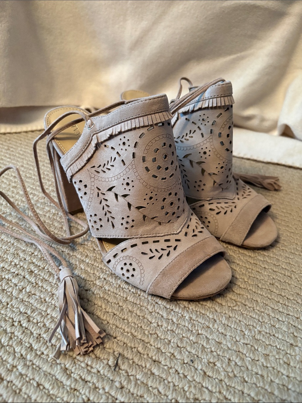 Ivanka Trump Suede Heels with Tassel Lace-Up